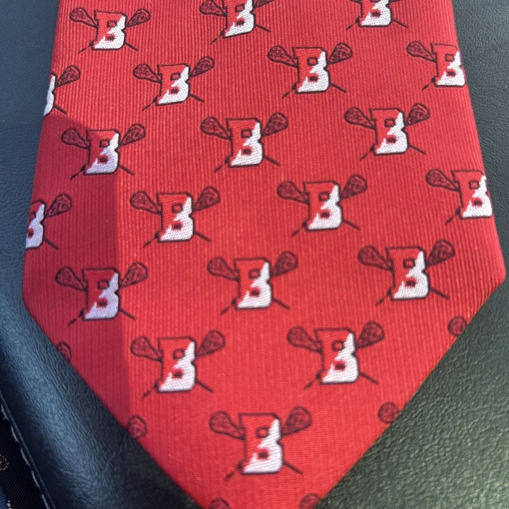 Boston Lacrosse Tie Red Silk Blend Crossed Sticks Logo Men's Necktie Custom LAX